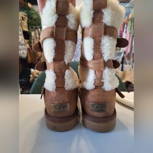 UGG Chestnut Suede Shearling-Trim Back-Detail Boots